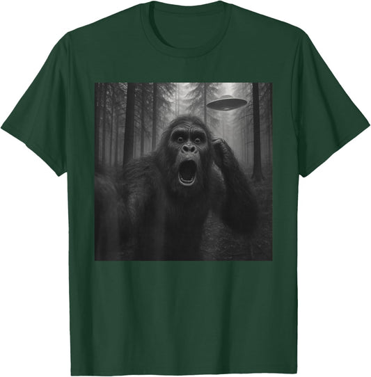 Bigfoot Alien UFO Selfie Funny Sasquatch Meme Men Women Kids T-Shirt - T-Shirt | Forest