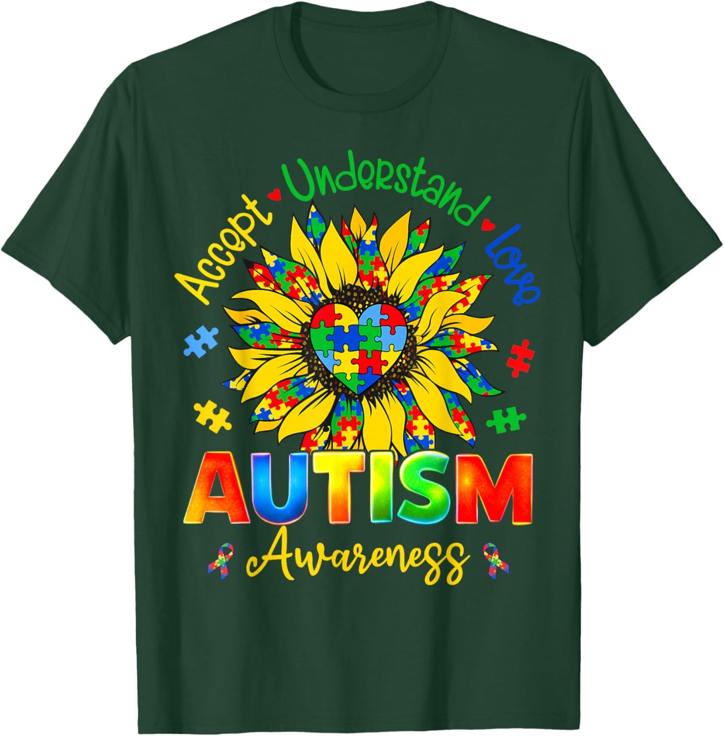 Autism Awareness Sunflower Men Women Kids Autism Sunflower T-Shirt - T-Shirt | Forest