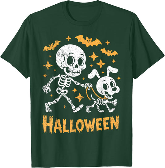 Skeleton Leads Dog Funny Skull Pet for Halloween Costume T-Shirt - T-Shirt | Forest
