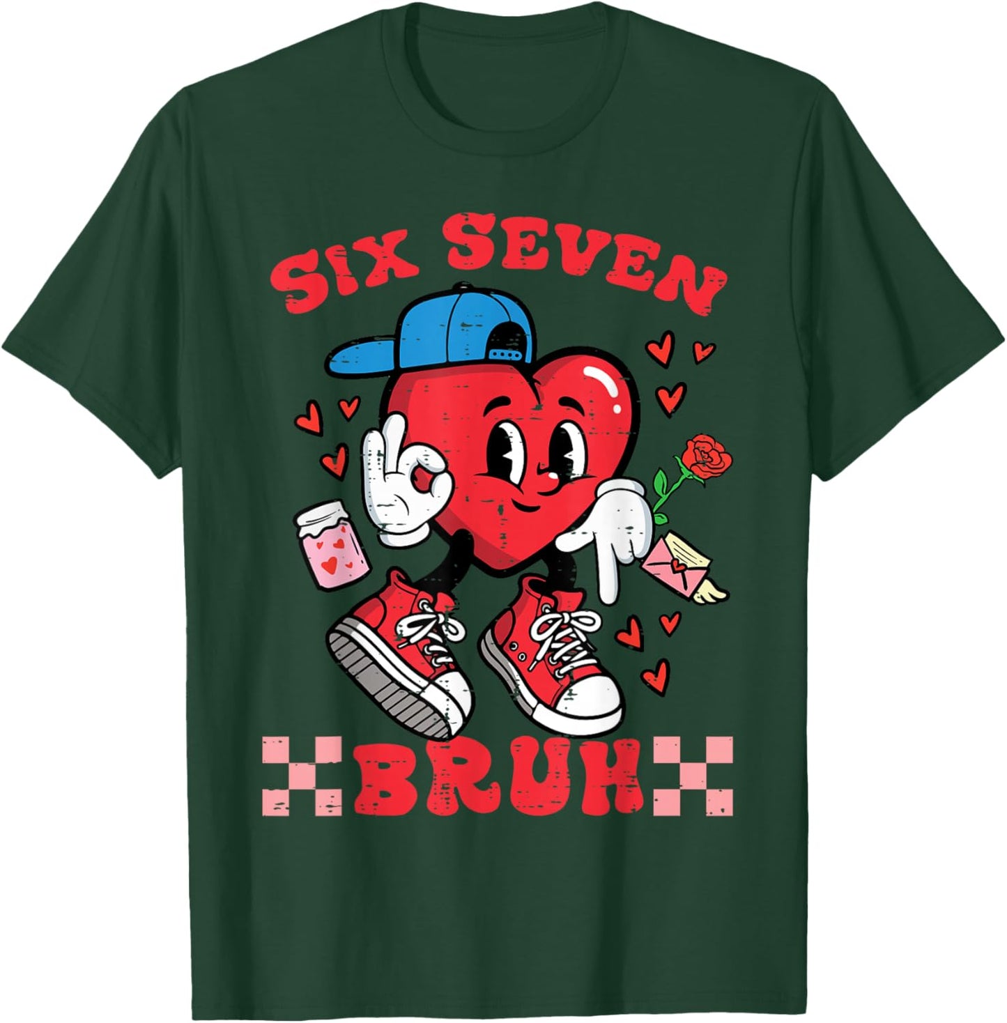 Six Seven Bruh Heart 67 6 7 Valentines Day Kids Boys Youth T-Shirt - T-Shirt | Forest