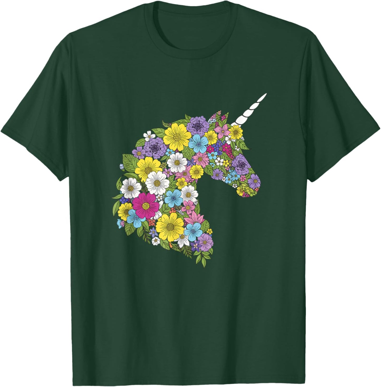 Floral Unicorn Silhouette for Girls Nature Outdoors Magical T-Shirt - T-Shirt | Forest