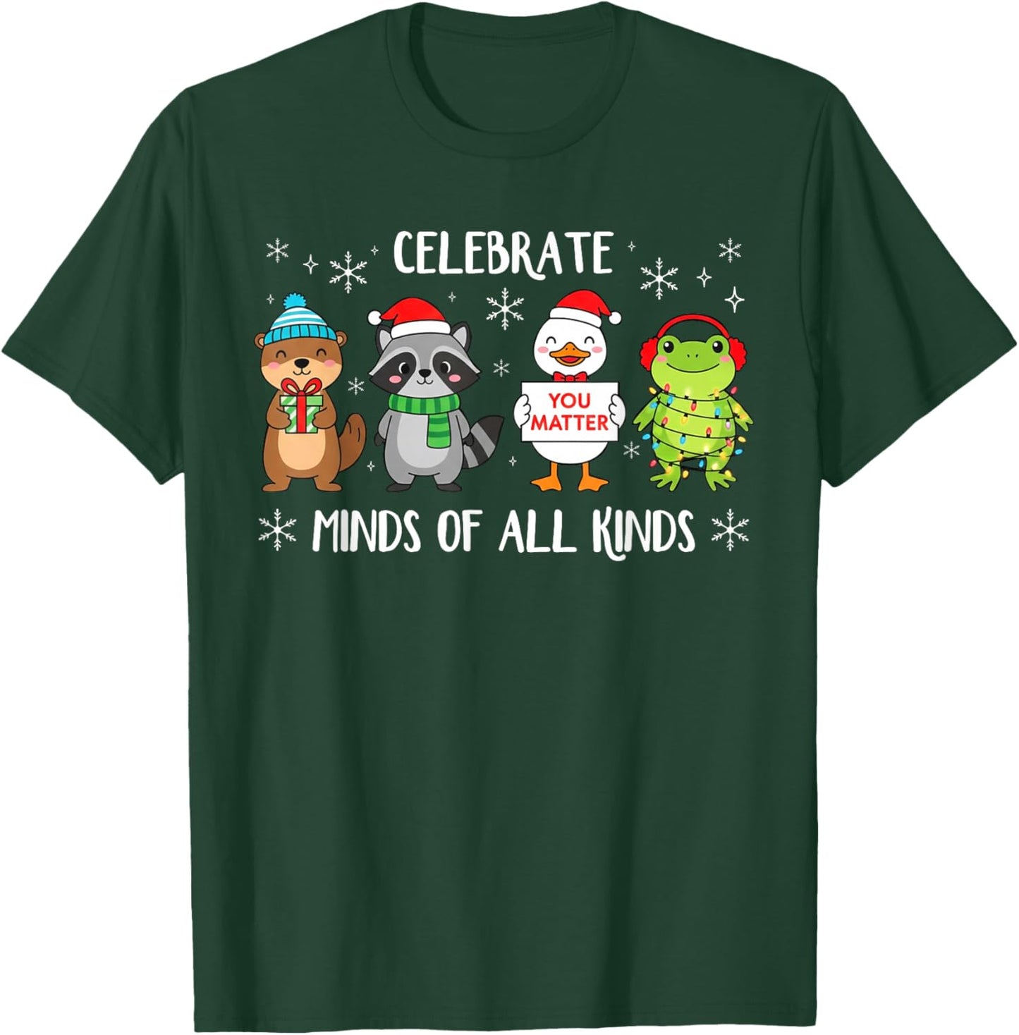 Celebrate Minds of All Kinds Christmas Autism Awareness T-Shirt - T-Shirt | Forest