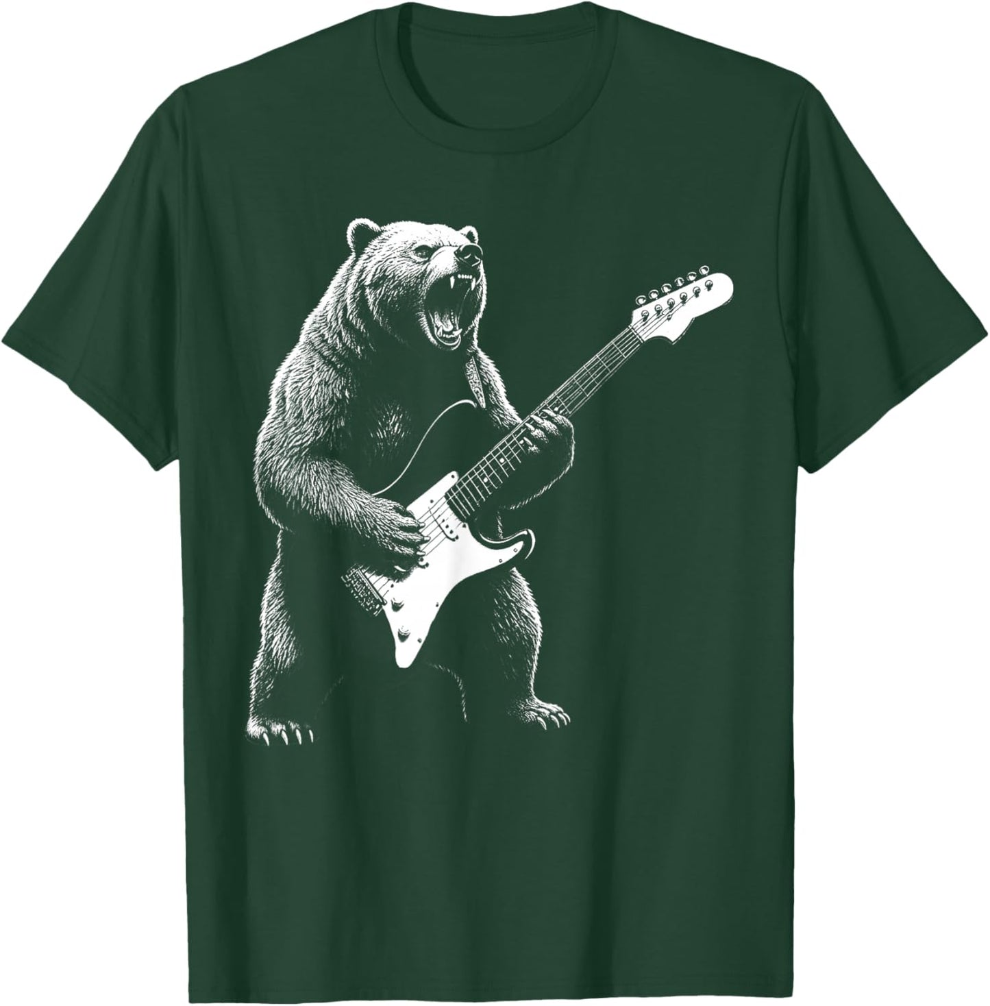 Retro Bear Playing Bass Guitar Lovers Christmas T-Shirt - T-Shirt | Forest