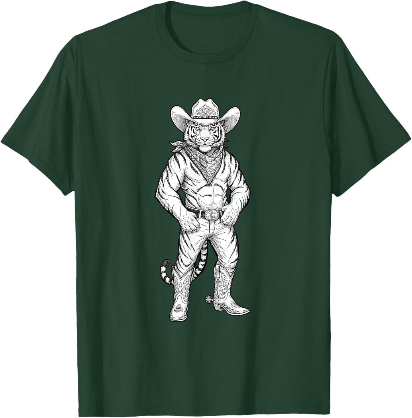 Howdy Tiger Cowboy Western Country Vintage Sketch Art T-Shirt - T-Shirt | Forest