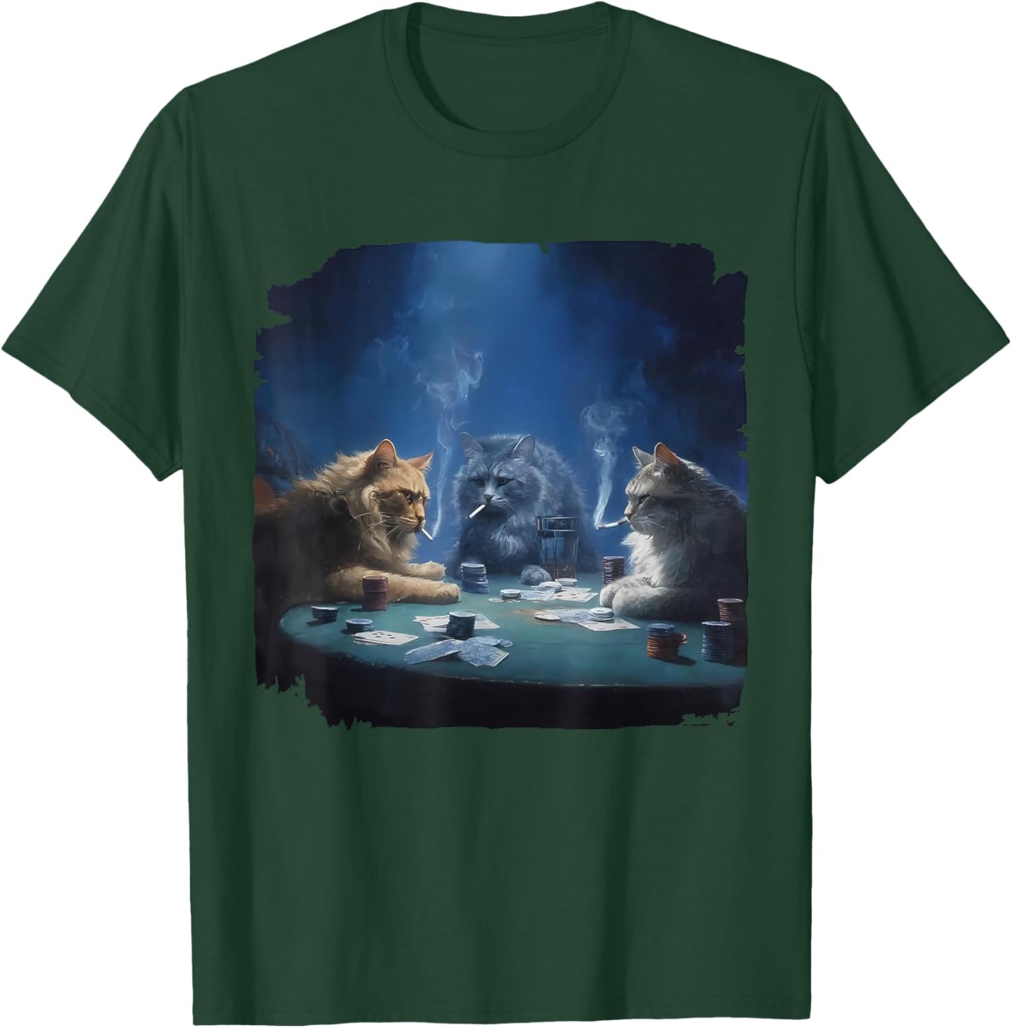 Funny Cats Smoking Playing Poker Gambling Pot Cards Meme T-Shirt - T-Shirt | Forest