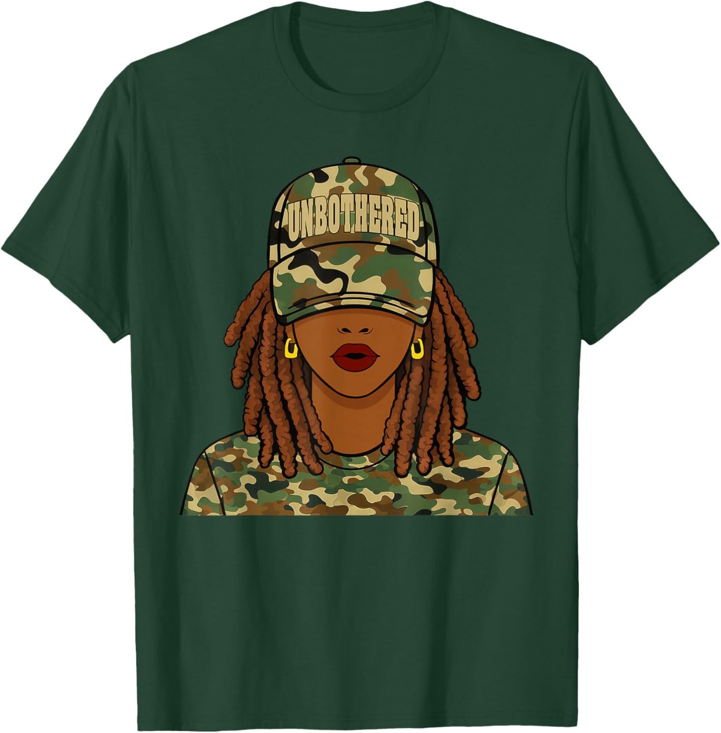 Unbothered Loc'd Girl Woman Camo Cap Black Women T-Shirt - T-Shirt | Forest