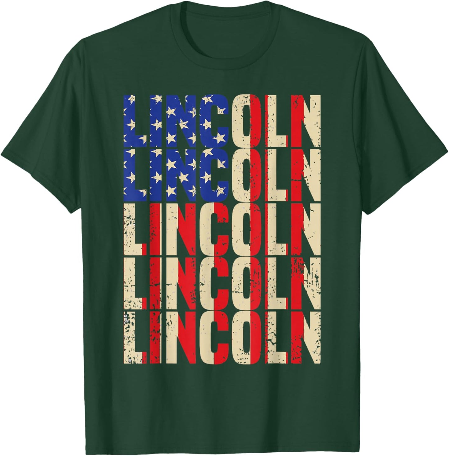 Lincoln First Name Boy Men American Flag Vintage Style USA T-Shirt - T-Shirt | Forest