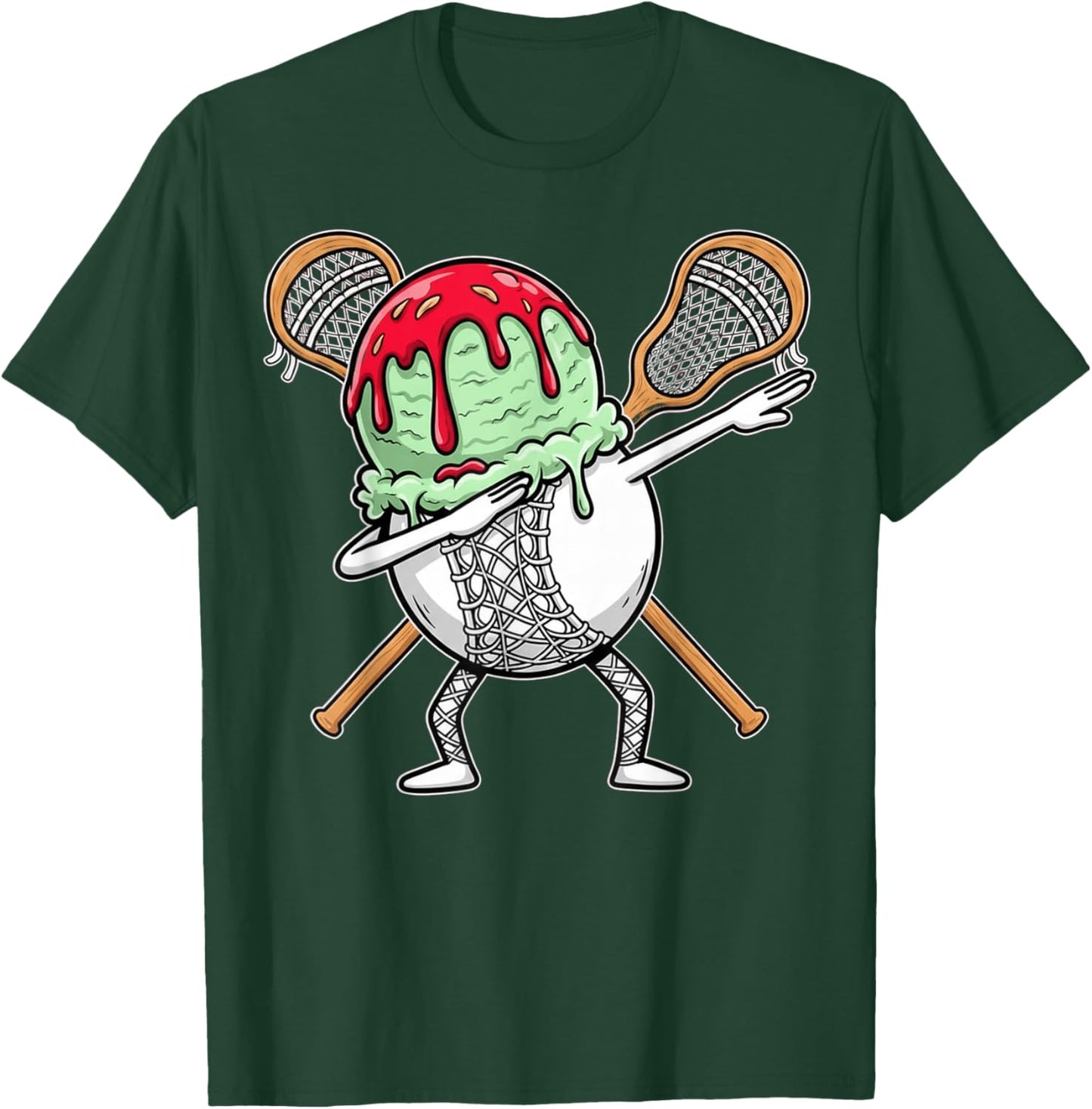 Dabbing Lacrosse Ball Drip Ice Cream Kids Youth Boys Girls T-Shirt - T-Shirt | Forest