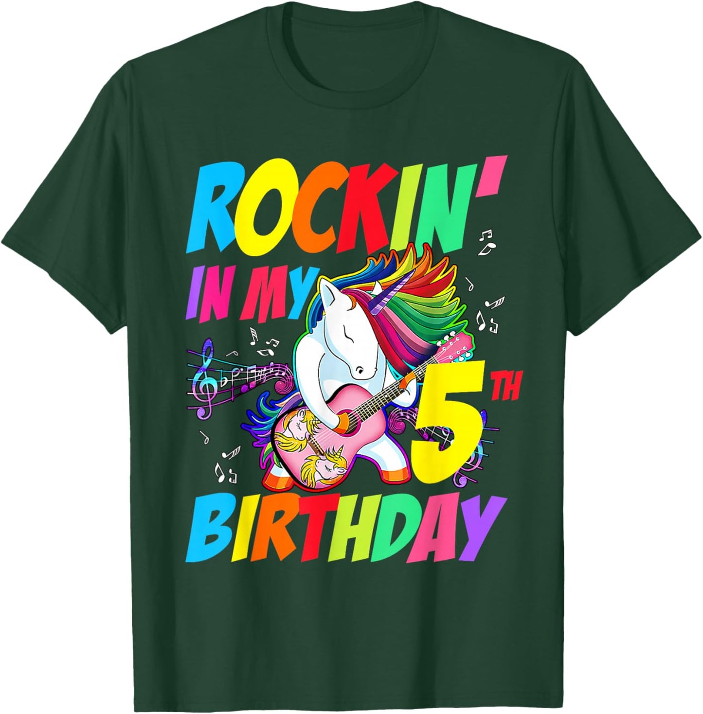 Rockin in My 5th Birthday Unicorn Rockstar Kids Gift T-Shirt - T-Shirt | Forest