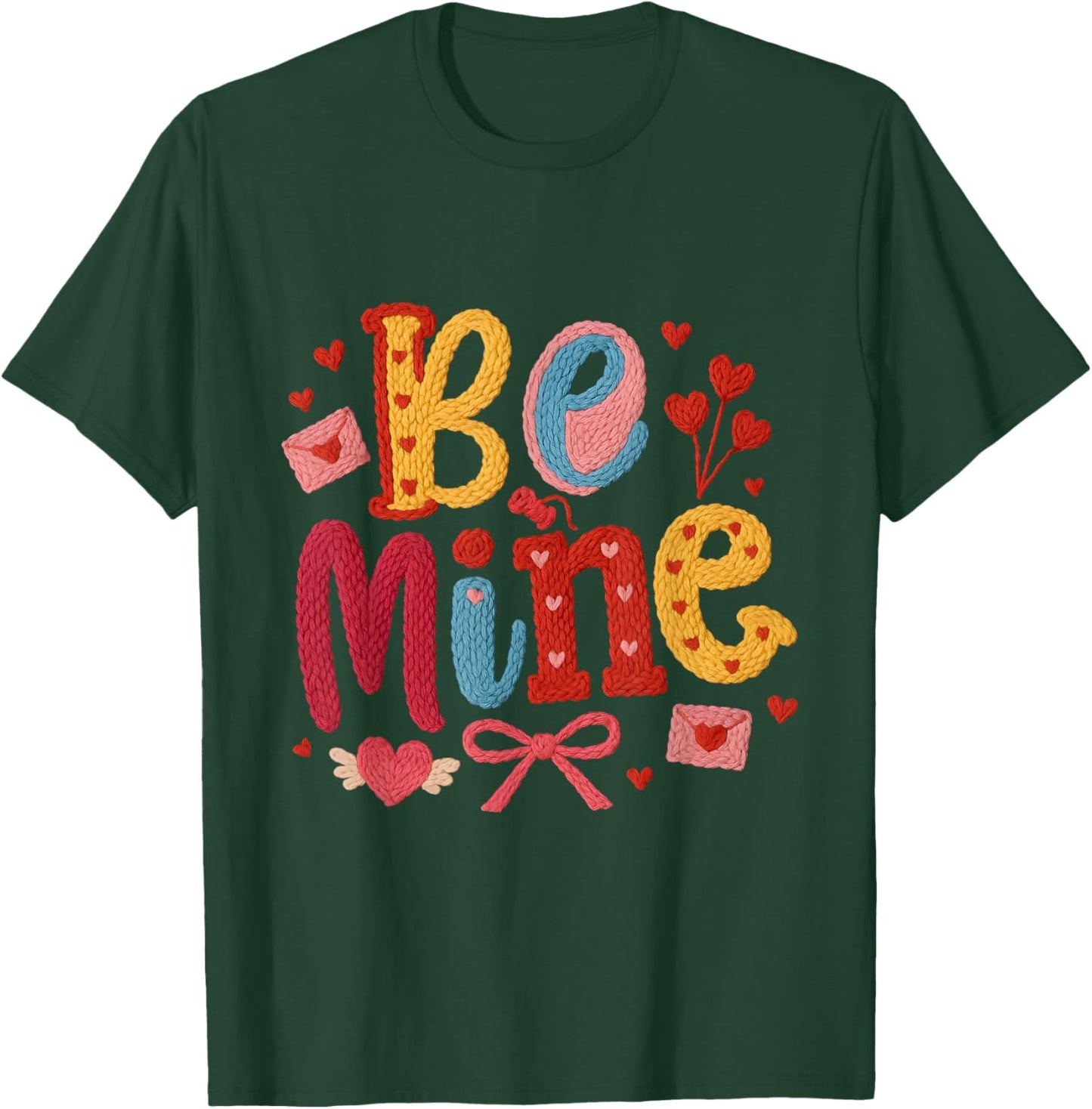 Be Mine Knitted Valentine Cute Yarn Heart Love Design T-Shirt - T-Shirt | Forest