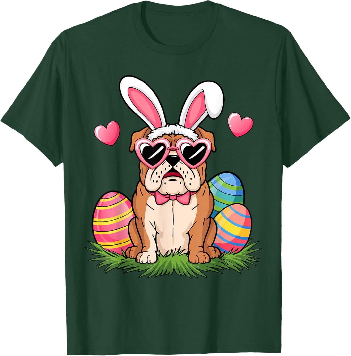 English Bulldog Dog Easter Day Ears Bunny Women Girls Boys T-Shirt - T-Shirt | Forest