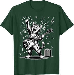 Cat Playing Bass Guitar Animal T-Shirt - T-Shirt | Forest