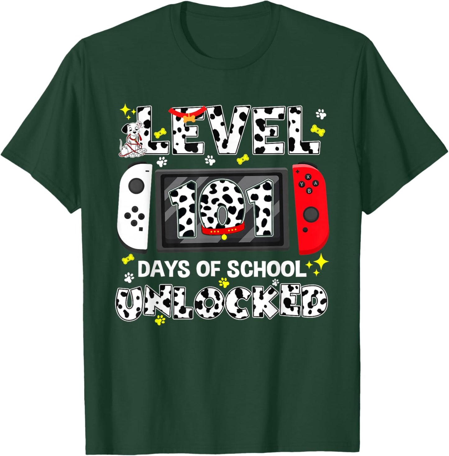 Level Unlocked Game Controller 101 Days School 100 Days T-Shirt - T-Shirt | Forest