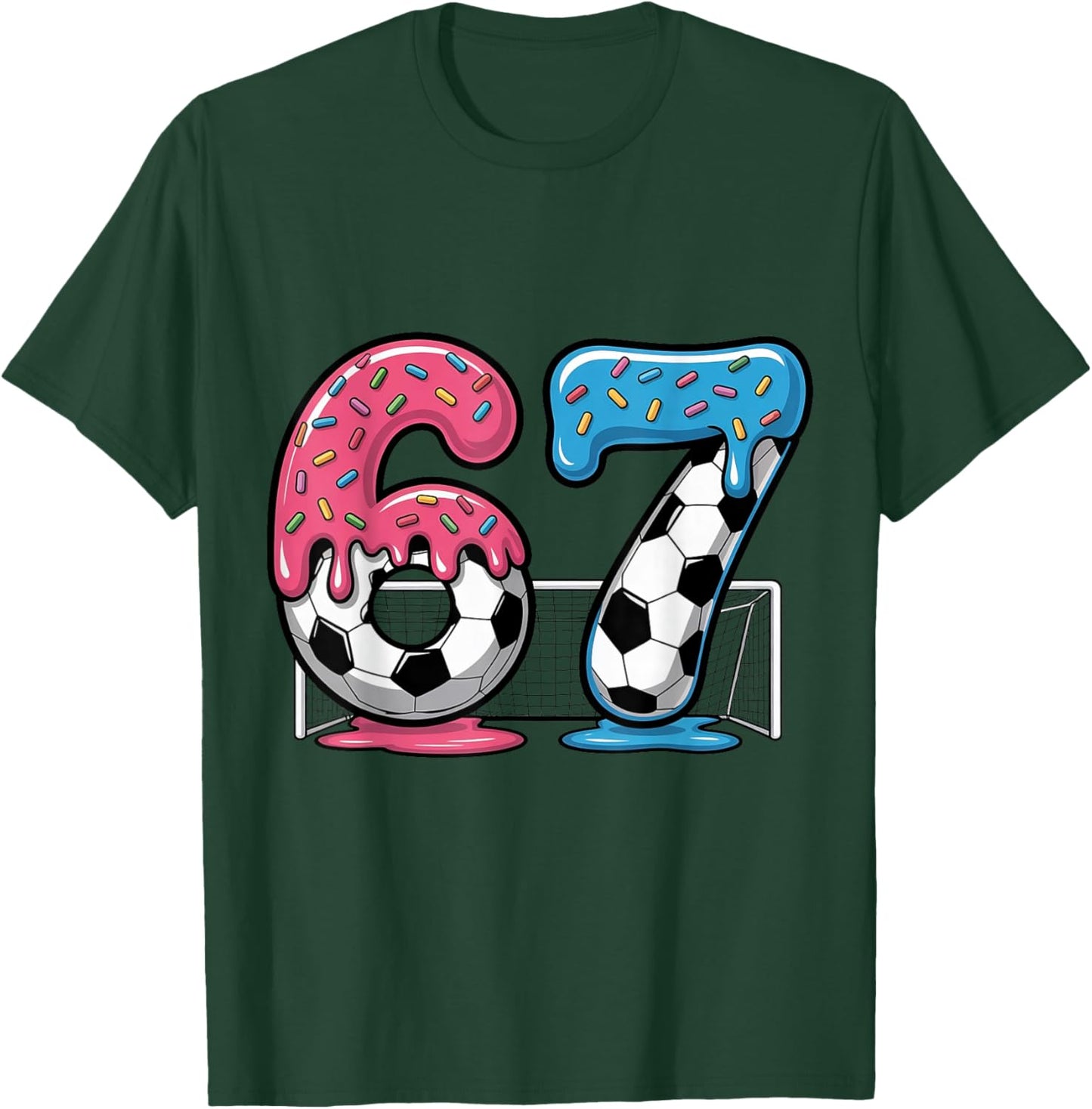 67 Soccer Sport Fan Ice Cream Dripping 6 7 Six Seven Soccer T-Shirt - T-Shirt | Forest