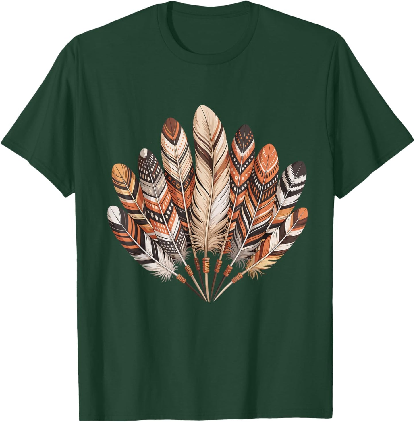 Southwest Native American Indian Tribal Colorful Feather T-Shirt - T-Shirt | Forest