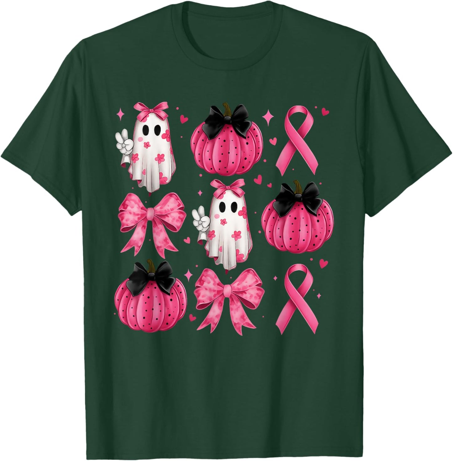 Breast Cancer Awareness Pink Pumpkin Ghost Women Men Kids T-Shirt - T-Shirt | Forest