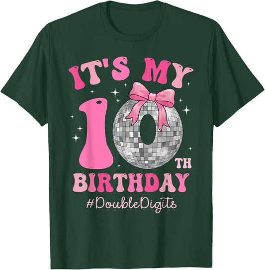 It's My 10th Birthday Girl Double Digits Bow Disco Ball T-Shirt - T-Shirt | Forest