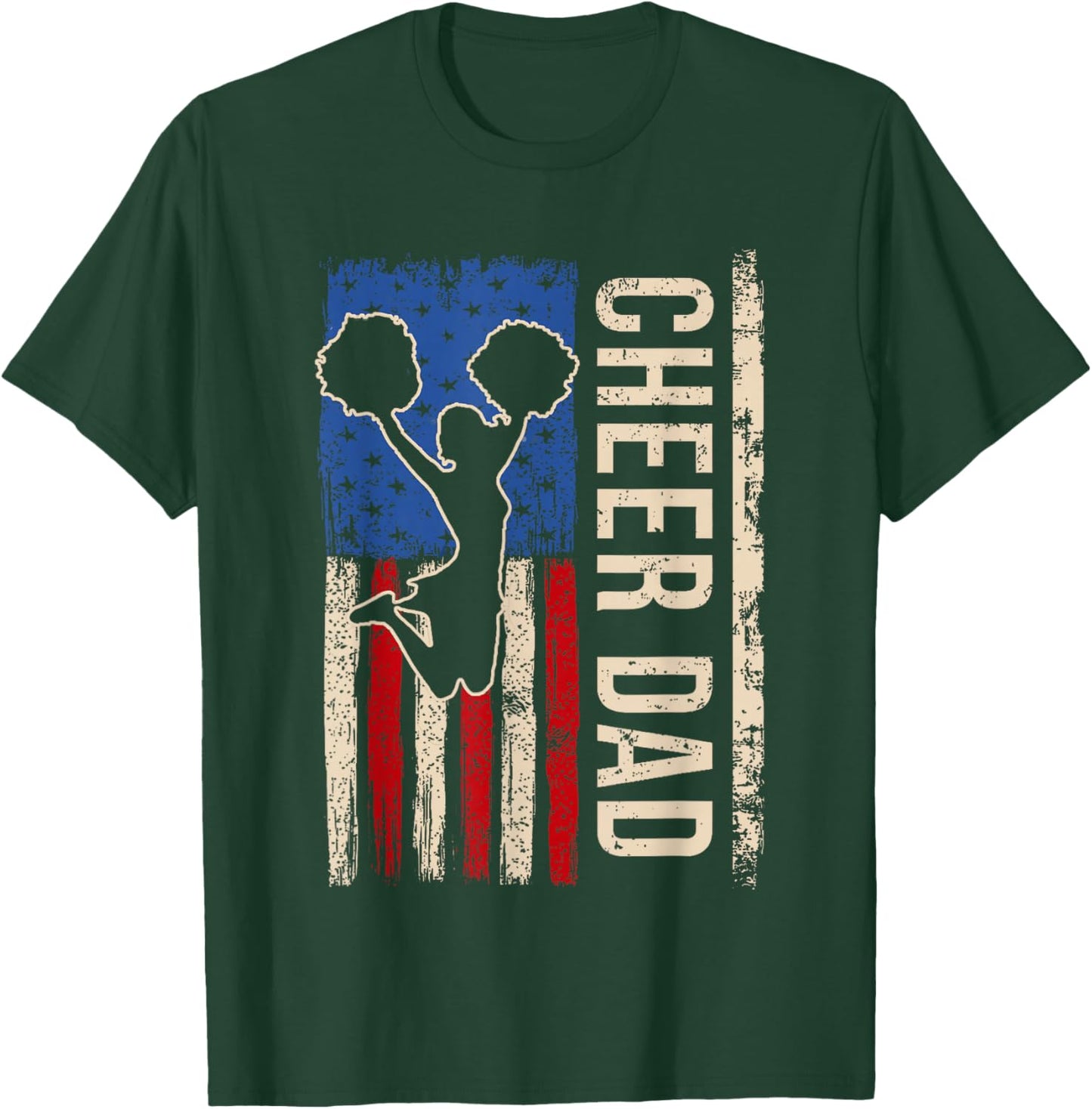 Vintage Cheer Dad Cheerleading American Flag Men Design T-Shirt - T-Shirt | Forest