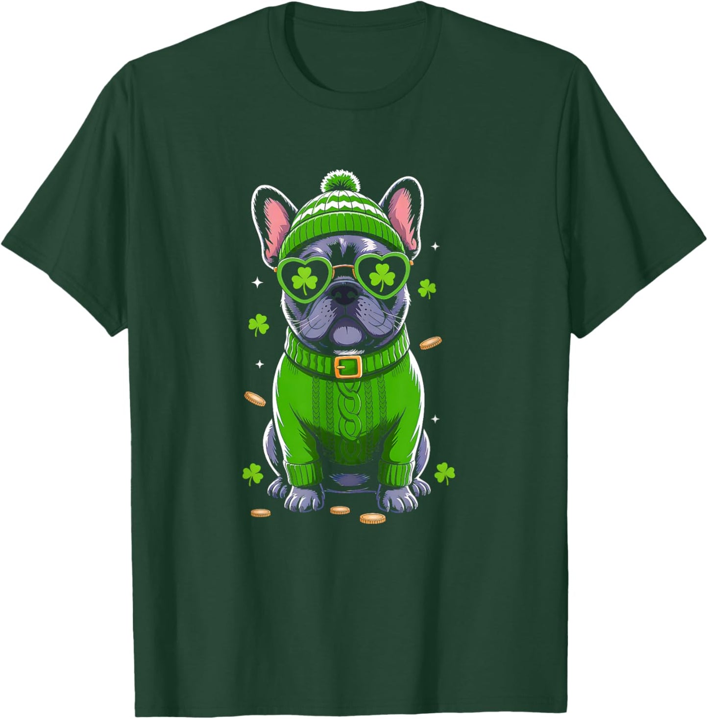 French Bulldog Dog St Patricks Day Lucky Shamrock Dog Lover T-Shirt - T-Shirt | Forest