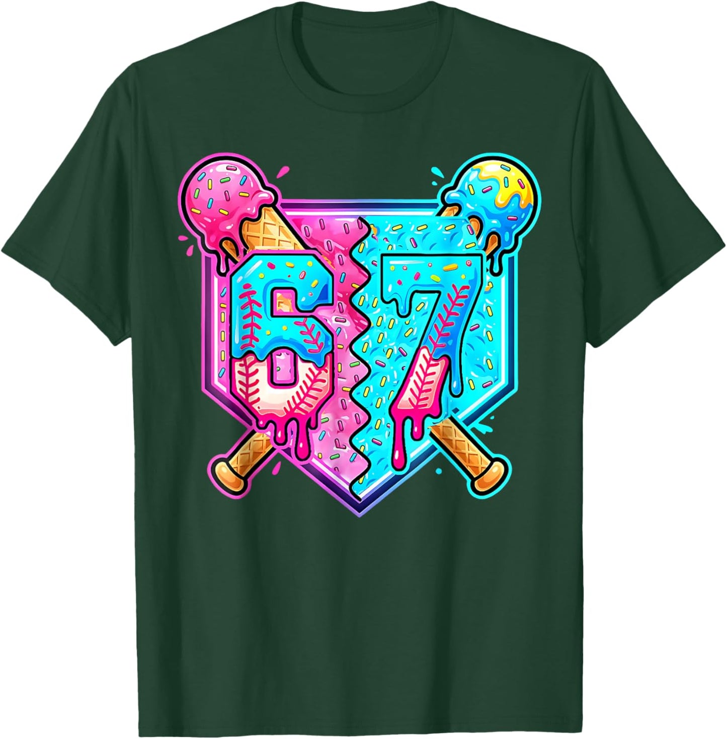 Baseball Drip 67 Six Seven Number 67 Player 67th Birthday T-Shirt - T-Shirt | Forest