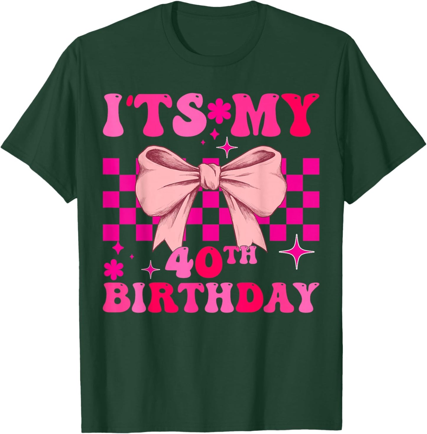 Groovy It’s My 40th Birthday Coquette Bow Girls T-Shirt - T-Shirt | Forest