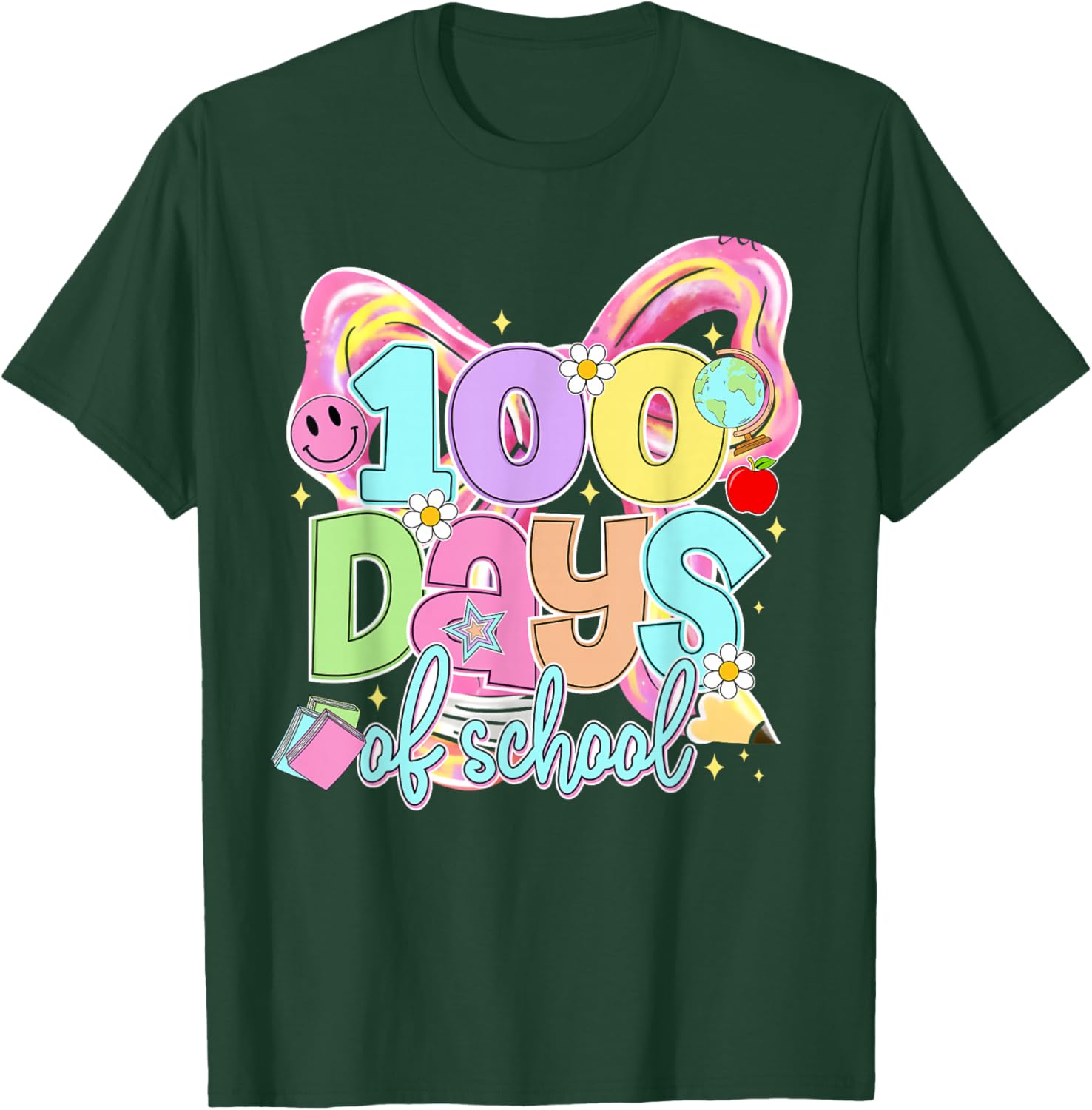 100th Day of School Coquette Bow 100 Days Teacher Girl Women T-Shirt - T-Shirt | Forest