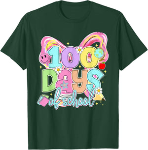 100th Day of School Coquette Bow 100 Days Teacher Girl Women T-Shirt - T-Shirt | Forest