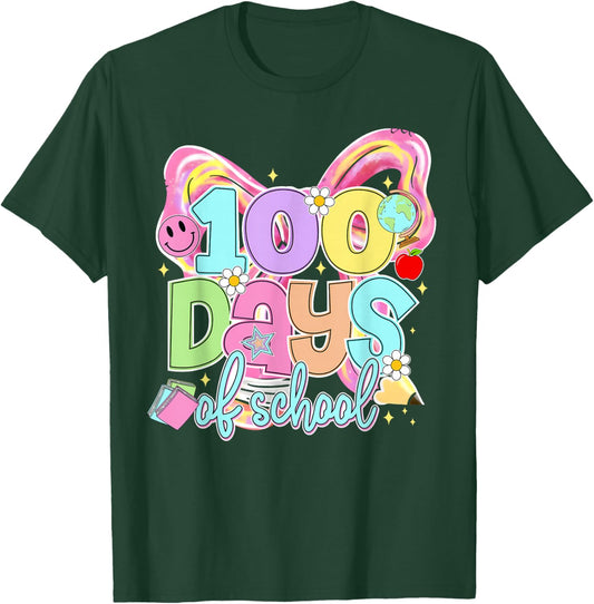 100th Day of School Coquette Bow 100 Days Teacher Girl Women T-Shirt - T-Shirt | Forest