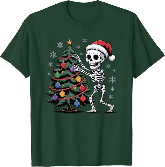 Skeleton Santa Hat Christmas Tree Creepy Cute Xmas T-Shirt - T-Shirt | Forest