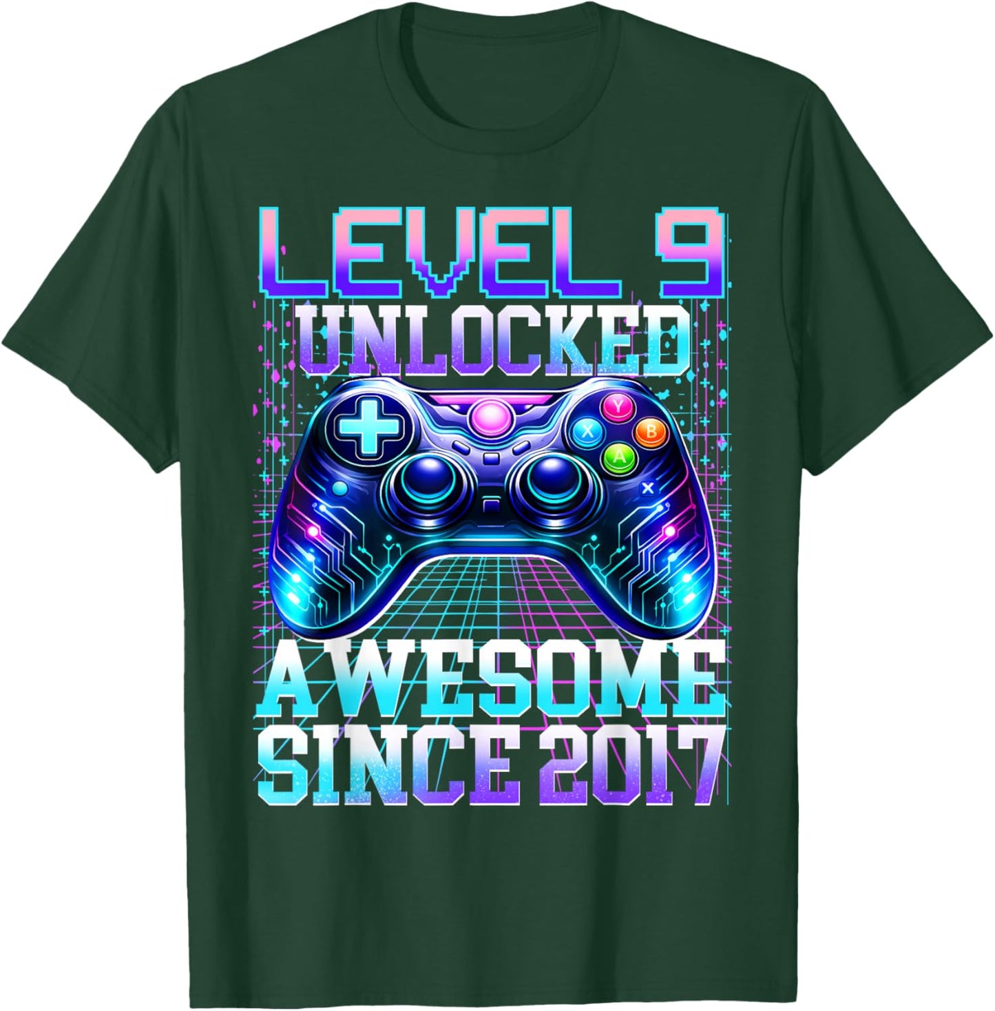 9th Birthday Boys Gamer Level 9 Unlocked Awesome 2017 Bday T-Shirt - T-Shirt | Forest