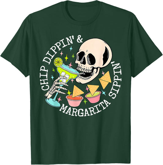 Chip Dippin Margarita Sippin Funny Skeleton Cinco De Mayo T-Shirt - T-Shirt | Forest