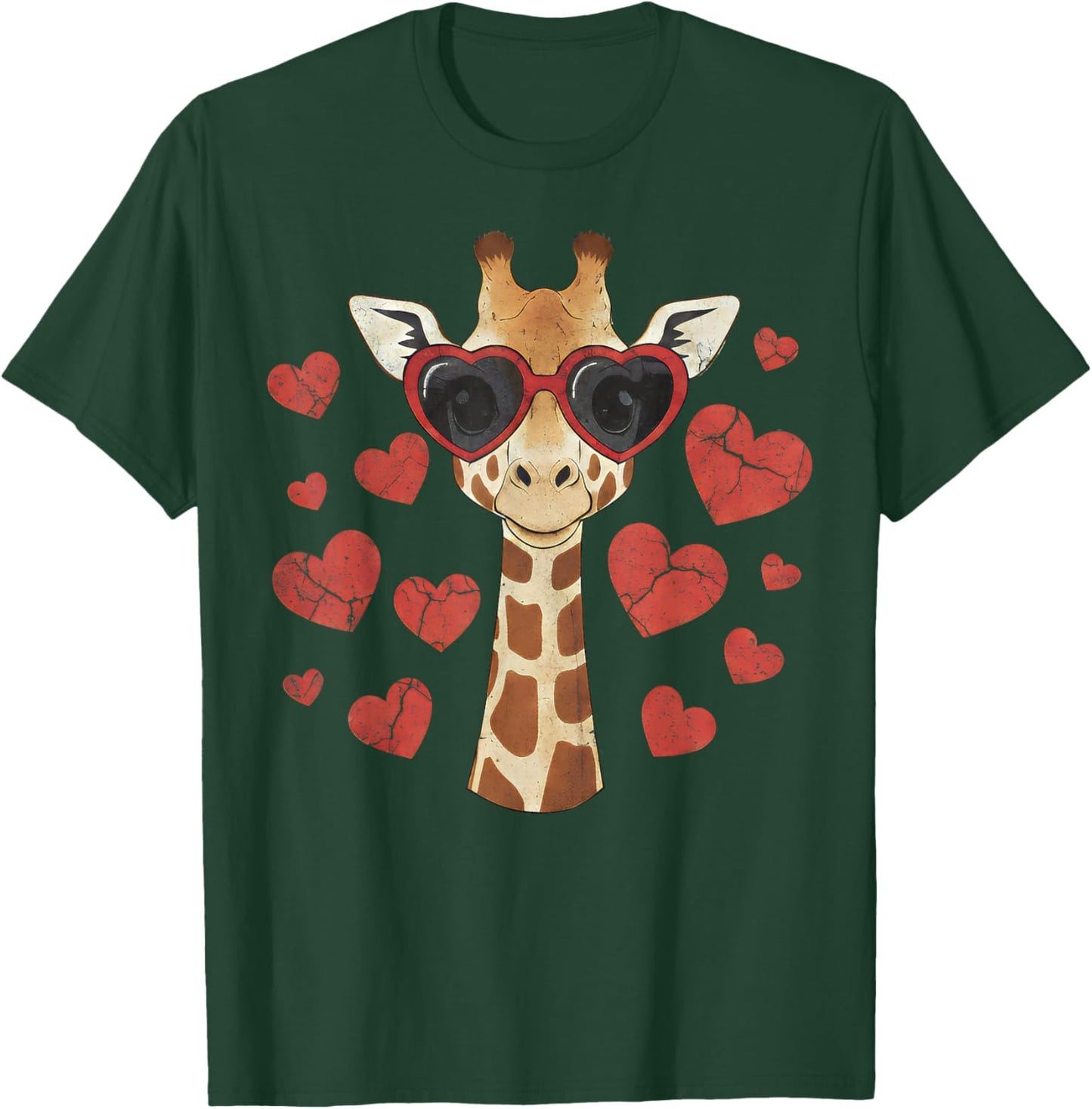 Giraffe Heart Glasses Cute Valentines Day Animal Lover T-Shirt - T-Shirt | Forest