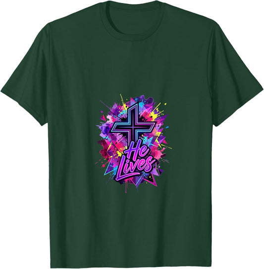 Women's Christian - He is Risen and Still Lives! Religious Easter V-Neck T-Shirt - T-Shirt | Forest