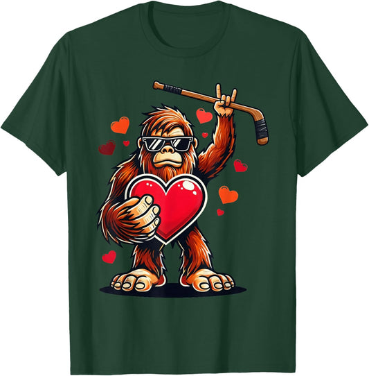 Ice Hockey Valentine 67 Six Seven Bigfoot Funny Heart Boys T-Shirt - T-Shirt | Forest