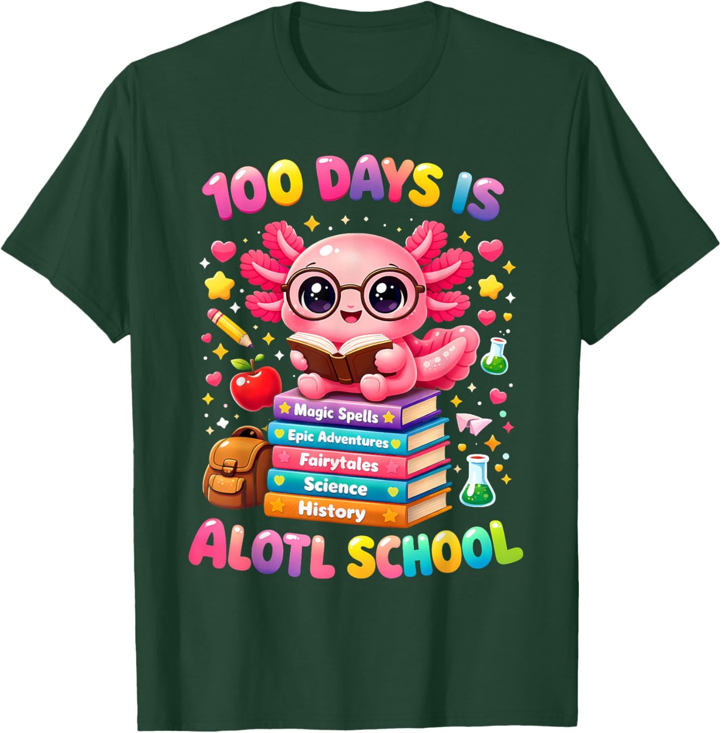 101 Days of School Axolotl Cute Kids Teacher Party T-Shirt - T-Shirt | Forest
