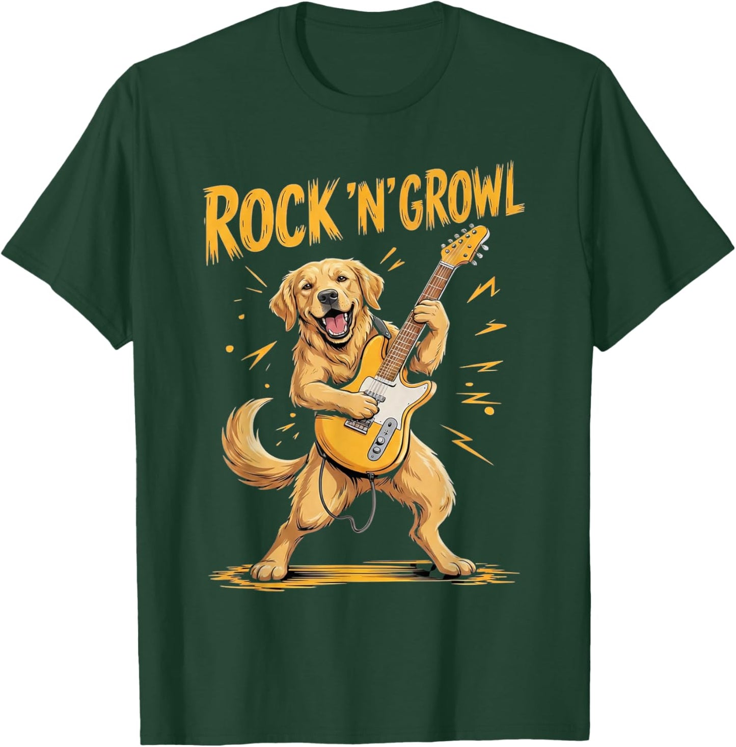 Funny Rock Music Golden Retriever Dog Playing Guitar T-Shirt - T-Shirt | Forest