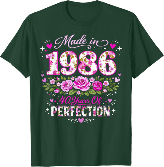 40 Year Old Made 1986 Floral 40th Birthday Women T-Shirt - T-Shirt | Forest