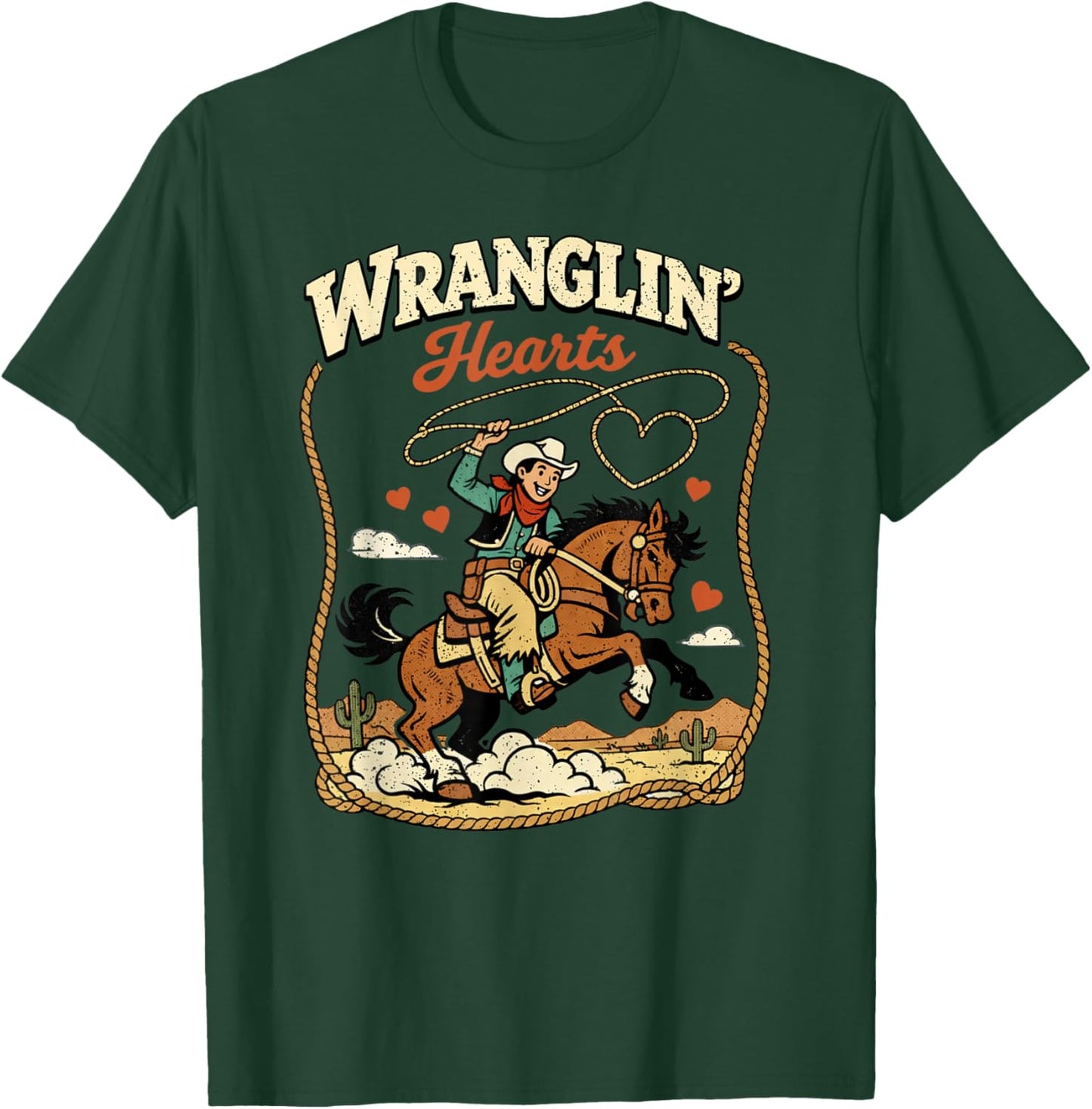 Wranglin Hearts Cowboy Western Valentine Boy Country Design T-Shirt - T-Shirt | Forest