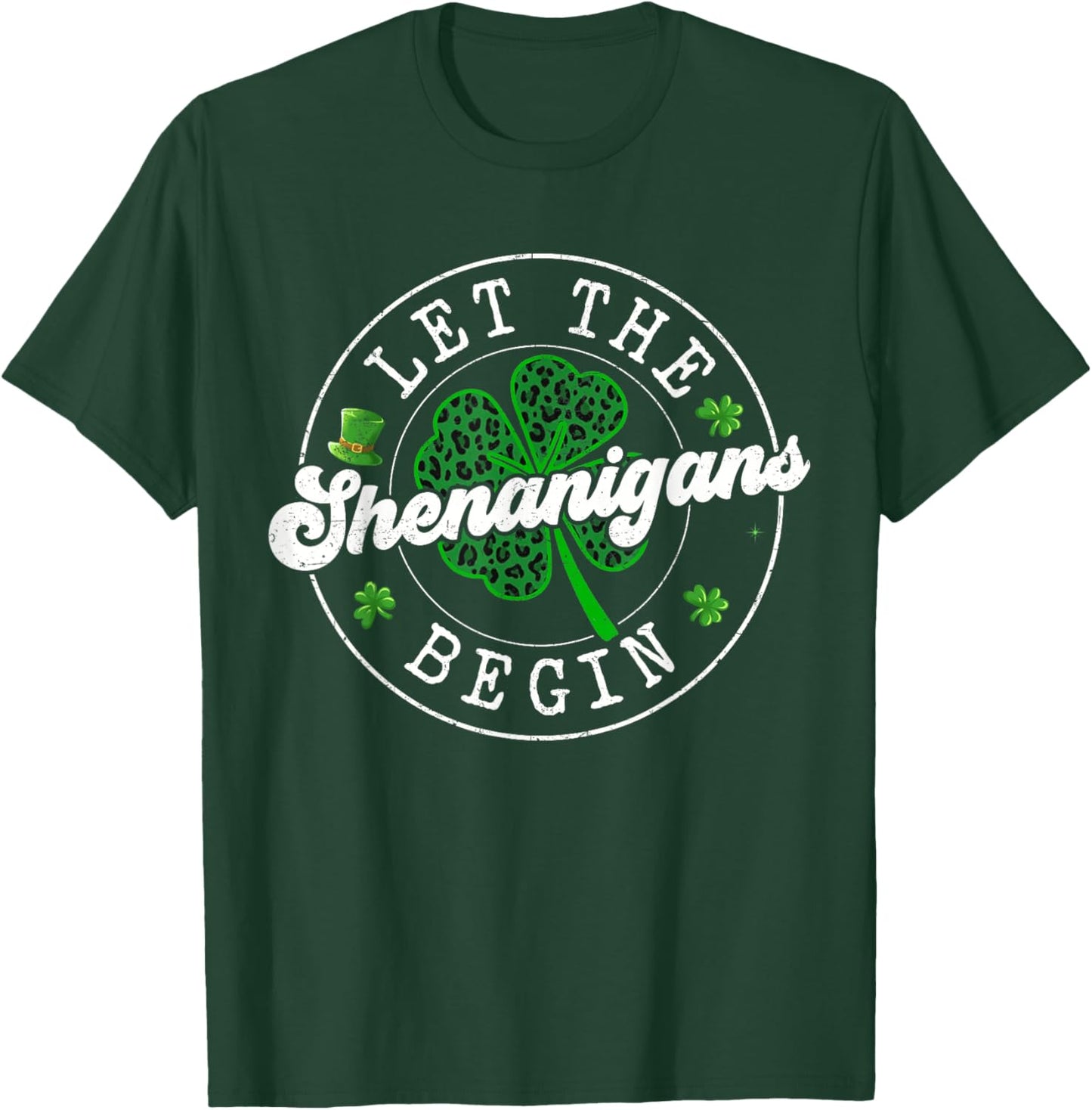 St Patrick Day Let The Shenanigans Begin Leopard Clovers T-Shirt - T-Shirt | Forest