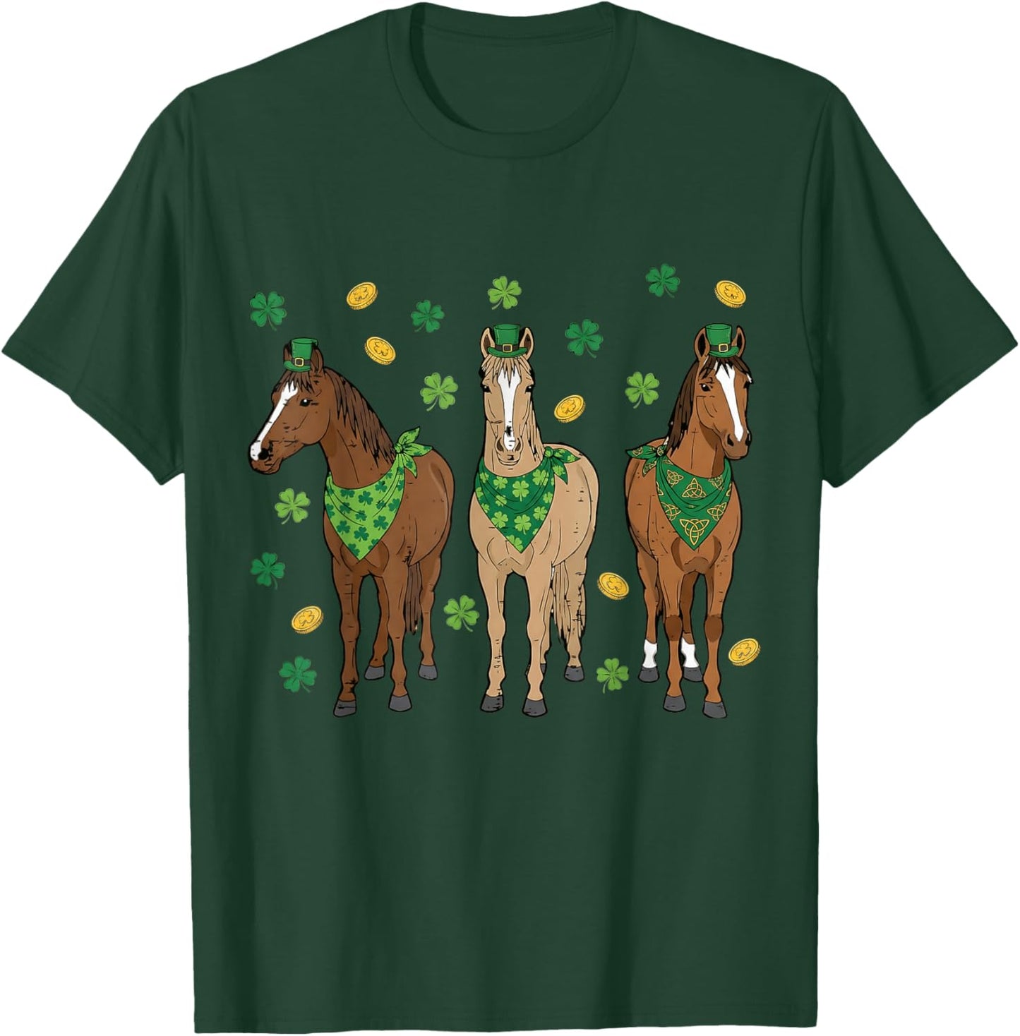 St Patrick's Day Horses Equestrian Women Girls Kids Men T-Shirt - T-Shirt | Forest
