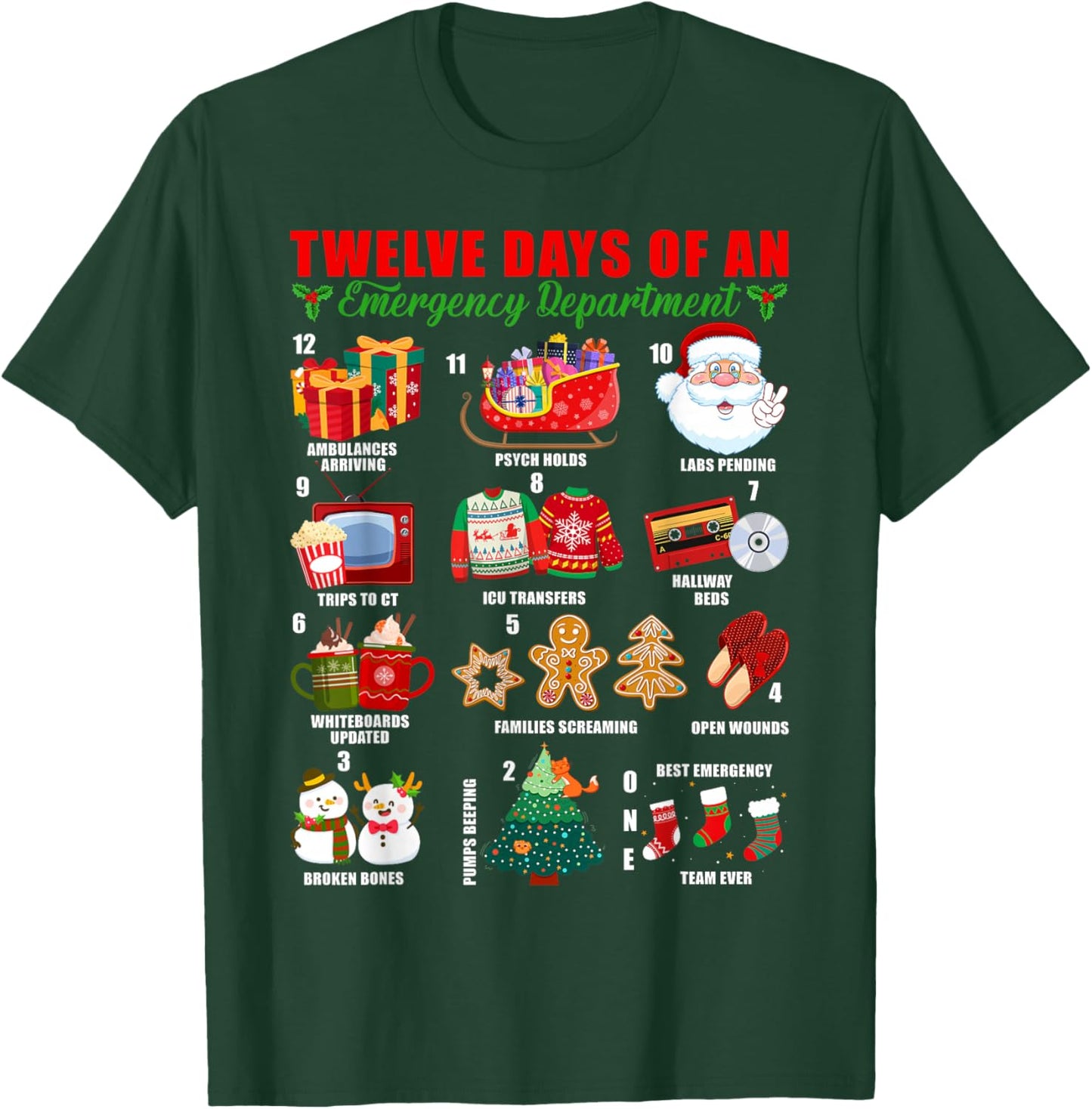 Twelve Days of an Emergency Department ED Nurse Christmas T-Shirt - T-Shirt | Forest
