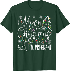 Merry Christmas Also I'm Pregnant Baby Announcement Xmas PJS T-Shirt - T-Shirt | Forest