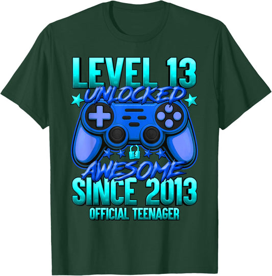 Official Teenager Level 13 Unlocked Boys 13th Birthday Boy T-Shirt - T-Shirt | Forest