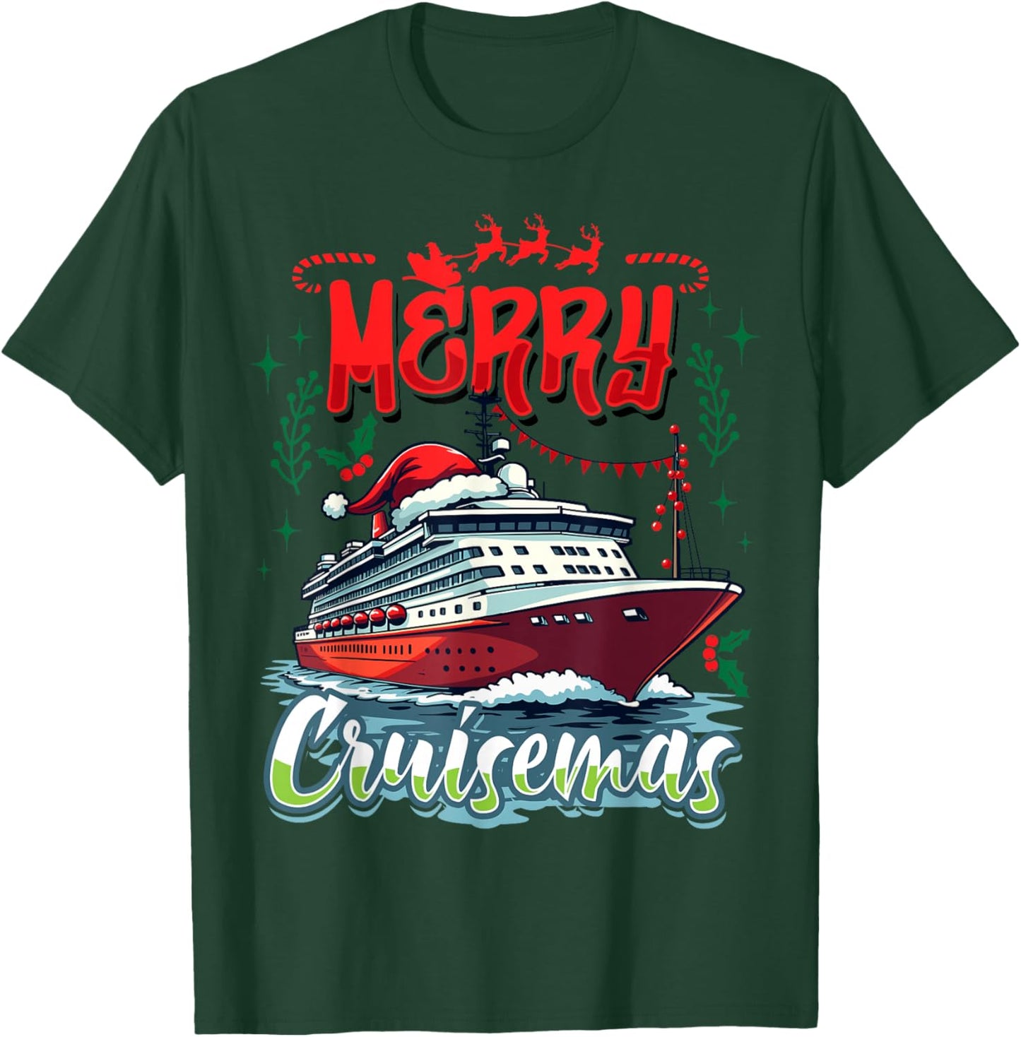 Merry Cruisemas 2025 Christmas Santa Reindeer Cruise T-Shirt - T-Shirt | Forest