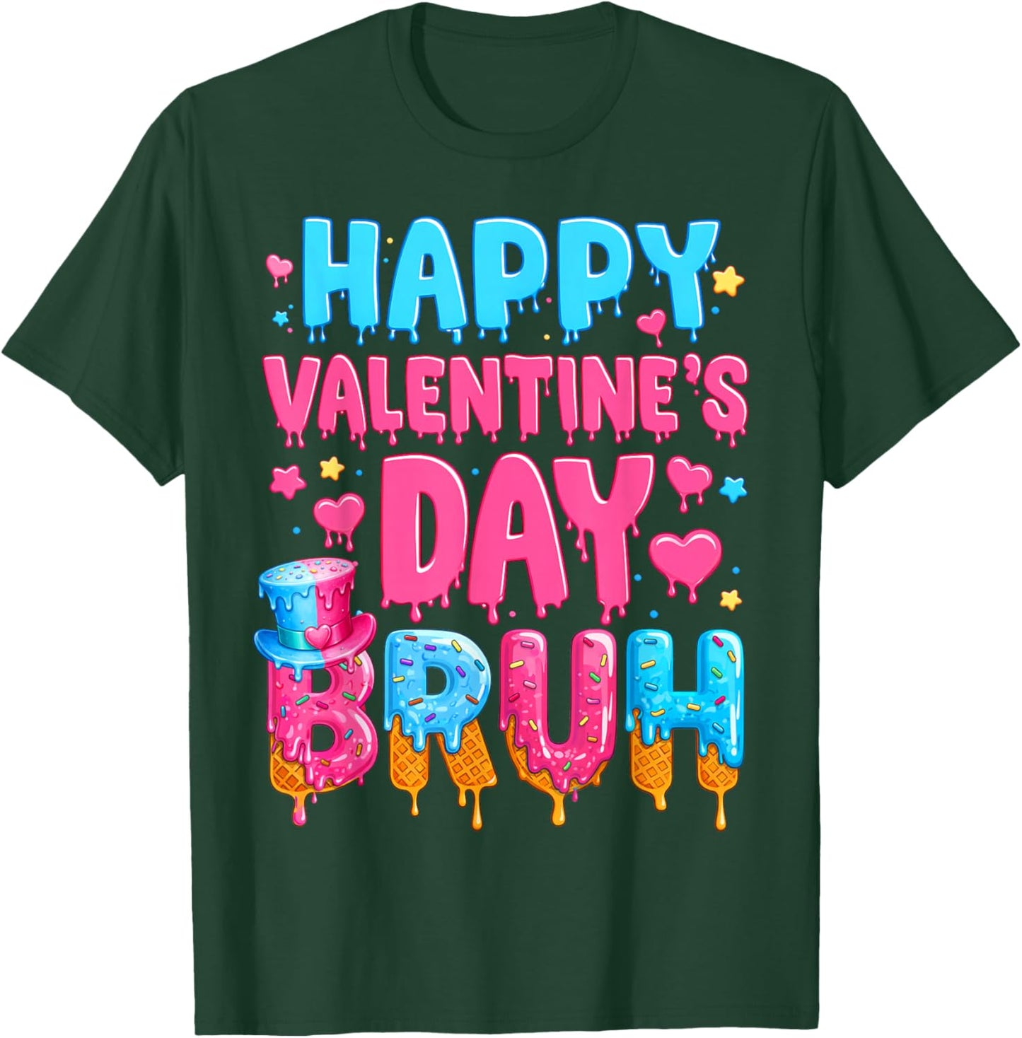 Happy Valentines Day Bruh Ice Cream Drip Valentine Kids Boys T-Shirt - T-Shirt | Forest