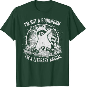 Funny Raccoon I'm Not A Bookworm I'm A Literary Rascal T-Shirt - T-Shirt | Forest