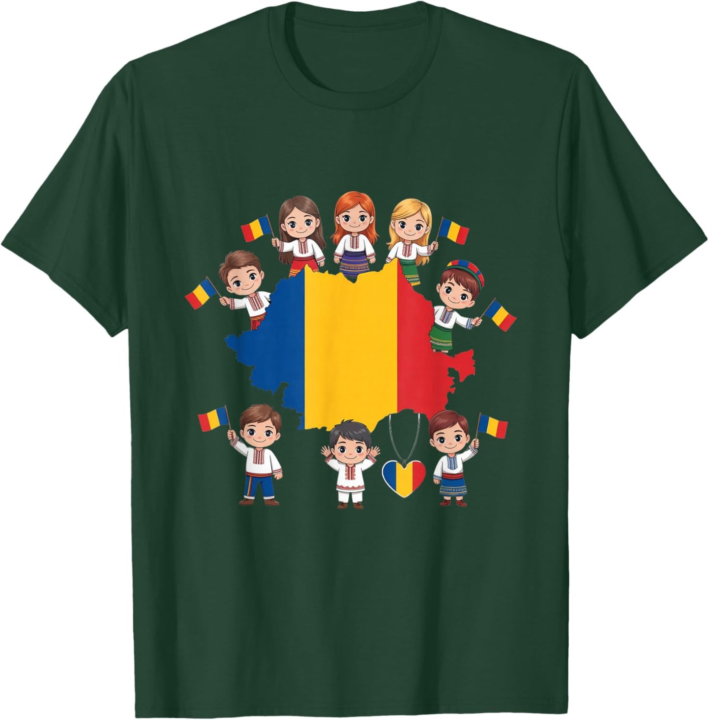 Romanian Kids Traditional Costume Flag Pride T-Shirt - T-Shirt | Forest