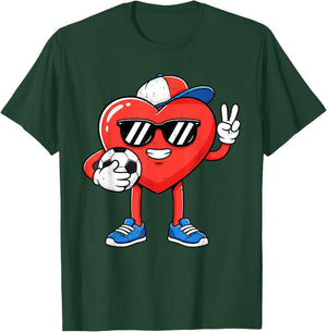Heart Play Soccer Valentines Day for Teens Boys Girls Kids T-Shirt - T-Shirt | Forest