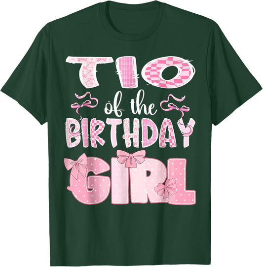 TIO of The Birthday Girl Family Pink Coquette Bow T-Shirt - T-Shirt | Forest