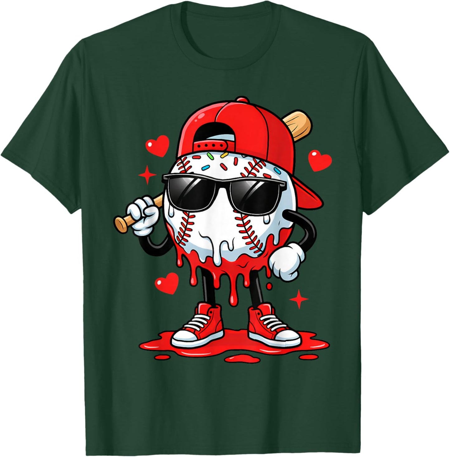 Baseball Drip Icecream Apparel Youth Boy Valentine T-Shirt - T-Shirt | Forest